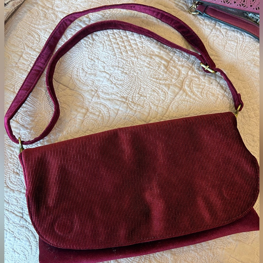 Anthropologie velvet maroon clutch